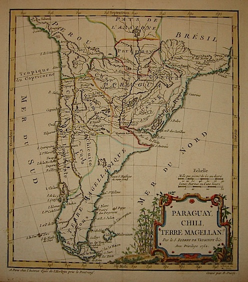 De Vaugondy Robert (1688-1766) Paraguay, Chili, Terre Magellan 1762 Paris 